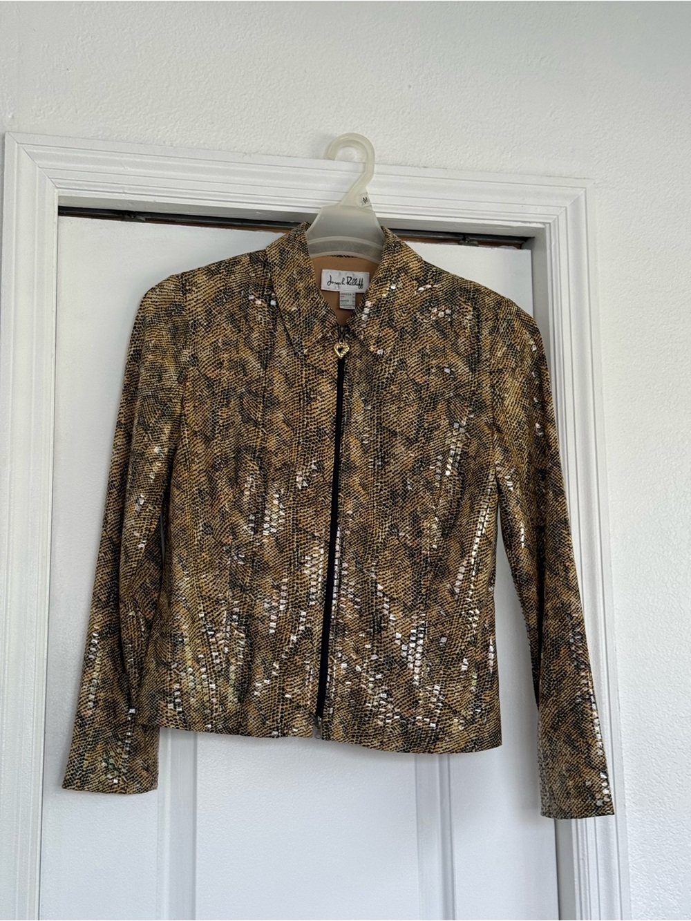 Joseph Ribkoff Metallic Gold Snakeskin-Print Zip Blazer
